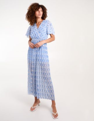 Aztec Diamond Printed Pleated Jumpsuit - M/L / BLUE