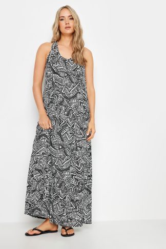 Lts Tall Black Abstract Print Racer Back Maxi Dress 22-24 Lts | Tall Women's Maxi Dresses