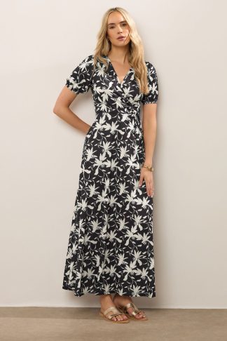 Lts Tall Black Floral Print Maxi Wrap Dress 22-24 Lts | Tall Women's Maxi Dresses