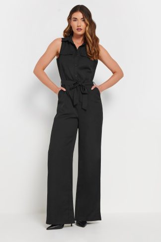 Lts Tall Black Woven Sleeveless Wide Leg Jumpsuit 24 Lts | Tall Women's Jumpsuits
