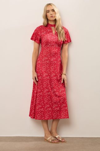 Lts Tall Red Ditsy Print Keyhole Midi Dress 22-24 Lts | Tall Women's Summer Dresses