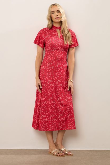 Lts Tall Red Ditsy Print Keyhole Midi Dress 22-24 Lts | Tall Women's Summer Dresses