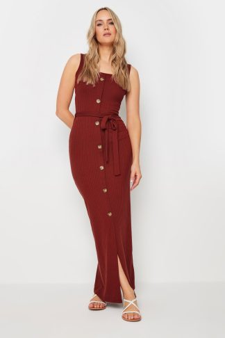 Lts Tall Red Ribbed Button Through Maxi Dress 22-24 Lts | Tall Women's Maxi Dresses