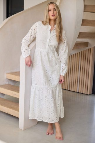 Lts Tall White Broderie Anglaise Maxi Shirt Dress 24 Lts | Tall Women's Maxi Dresses