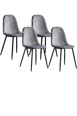 Mens Alivio Pack of 4 Velvet Dining Chairs, Fabric Upholstered Seat with Metal Legs for Dressing Lounge Home Kitchen Counter Chairs - Grey, Grey