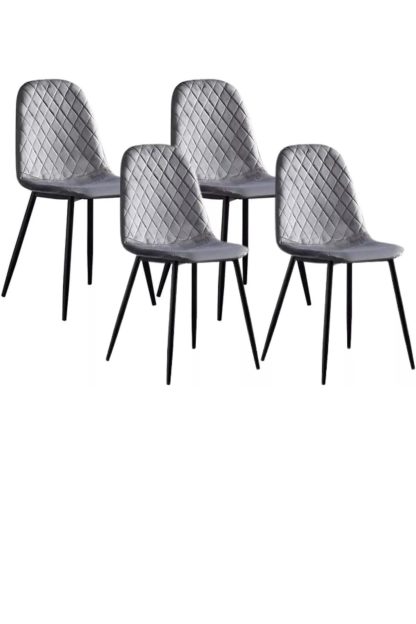Mens Alivio Pack of 4 Velvet Dining Chairs, Fabric Upholstered Seat with Metal Legs for Dressing Lounge Home Kitchen Counter Chairs - Grey, Grey