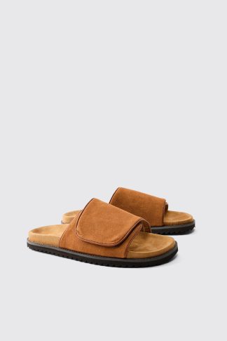 Mens Brown Faux Suede Slider Style Skater Sole Sandal, Brown