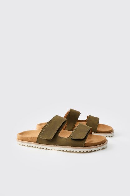 Mens Green Faux Suede Double Strap Skater Sole Sandal, Green