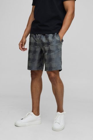 Mens Grey Elasticated Waist Relaxed Fit Satin Textured Shorts, Grey