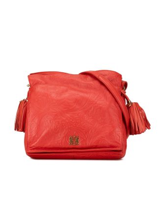 Mens Preloved Embossed Flamenco Tassel Crossbody - Red Crossbody Bags, Red