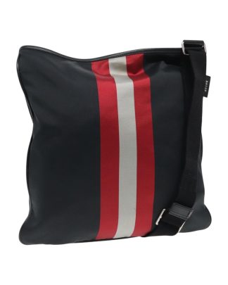 Mens Preloved Striped Nylon Crossbody Bag Unisex - Black Shoulder Bags, Black
