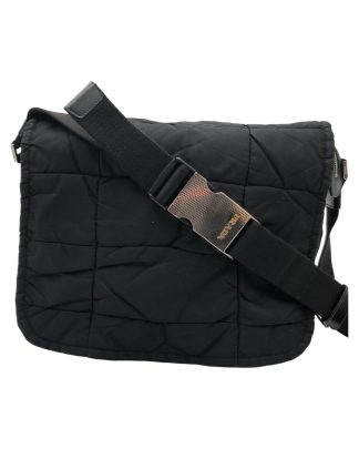Mens Preloved Tessuto Nylon Quilted Crossbody Bag Black Quilted Crossbody Bag Black Crossbody Bag Authentic Tessuto Nylon Crossbody Bag Crossbody Bag, Black