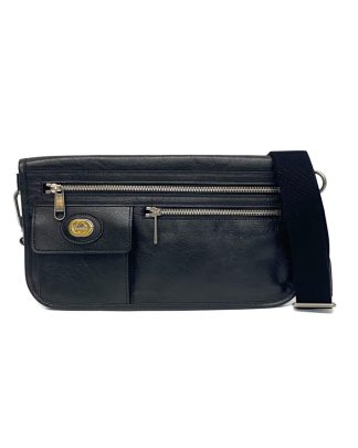 Mens Preloved Vintage Leather Crossbody Bag - Black Shoulder Bags, Black