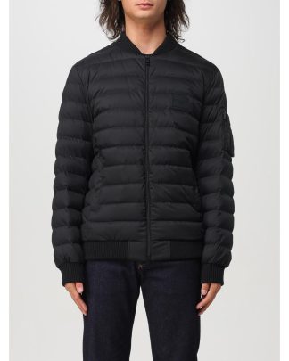 Mens Quilted Puffer Jacket Ribbed Trim - Black, Black