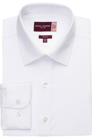 Mens White Alba Poplin Slim Long-Sleeved Shirt, White