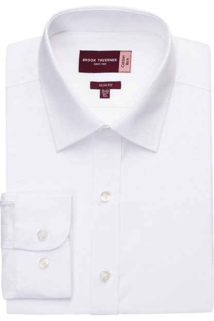 Mens White Alba Poplin Slim Long-Sleeved Shirt, White