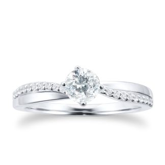 Platinum 0.55ct Diamond Set Shoulder Solitaire Engagement Ring - Ring Size K