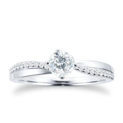 Platinum 0.55ct Diamond Set Shoulder Solitaire Engagement Ring - Ring Size L