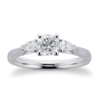 Platinum 0.70cttw Diamond Three Stone Brilliant & Pear Cut Engagement Ring - Ring Size K