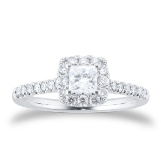 Platinum 0.80ct Diamond Princess Cut Halo Engagement Ring - Ring Size L