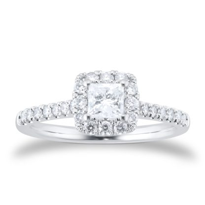 Platinum 0.80ct Diamond Princess Cut Halo Engagement Ring - Ring Size L