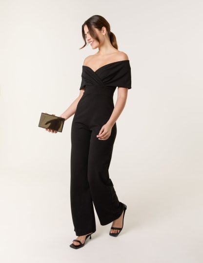 Bardot Wrap Jumpsuit - 8 / BLACK