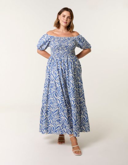 Curve Elasticated Off The Shoulder Maxi Dress - 18/20 / BLUE