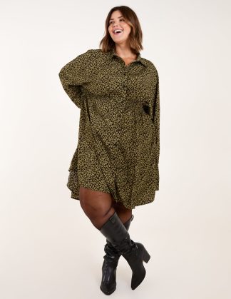 Curve Leopard Shirt Dress - 18/20 / KHAKI