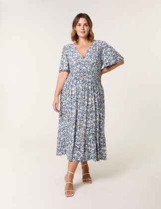 Curve Wrap Front Dress - 18/20 / Blue
