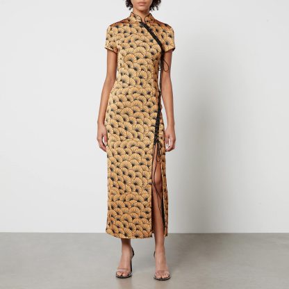 De La Vali Trapeze Printed Satin Midi Dress - UK 6