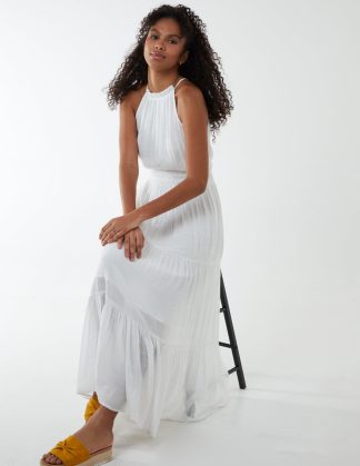 Drawstring Maxi Halter Neck Maxi Dress - 8 / IVORY