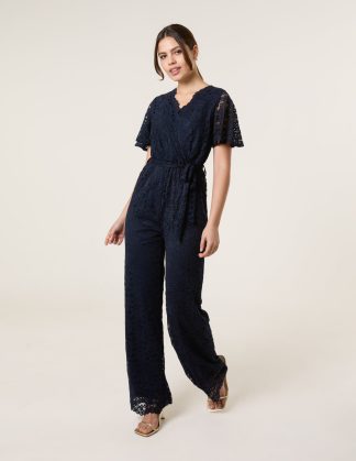 Lace Wrap Over Jumpsuit - 8 / NAVY