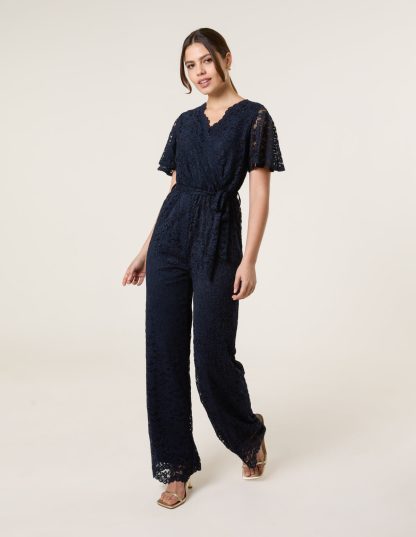 Lace Wrap Over Jumpsuit - 8 / NAVY