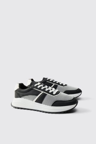 Mens Black Chunky Mesh Trainers, Black