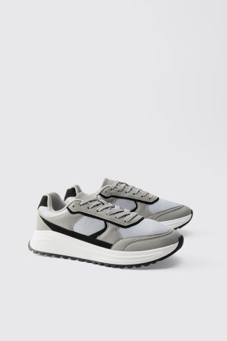 Mens Grey Chunky Mesh Trainers, Grey