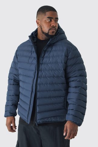 Mens Plus Zip Through Hooded Puffer Jacket In Navy, Navy