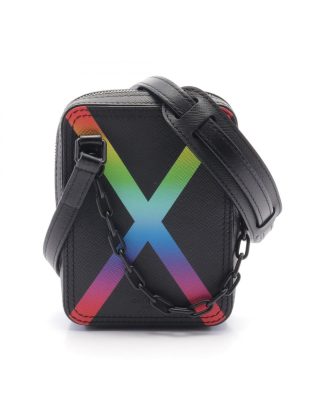 Mens Preloved Rainbow Pochette Crossbody Bag - Black Shoulder Bags, Black