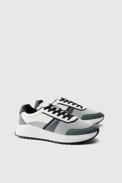 Mens White Chunky Mesh Trainers, White