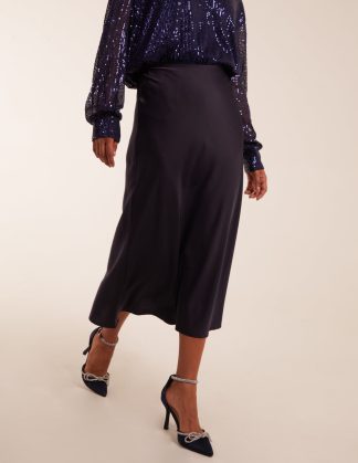 Satin Bias Midi Skirt - 12 / NAVY