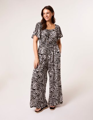 Shirred Waist Jumpsuit - S/M / BLACK PATTERN