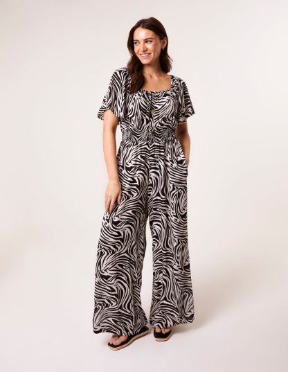 Shirred Waist Jumpsuit - S/M / BLACK PATTERN