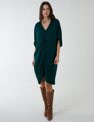 Twist Front Midi Dress - ONE / Bottle Green