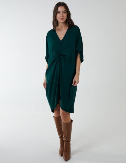 Twist Front Midi Dress - ONE / Bottle Green