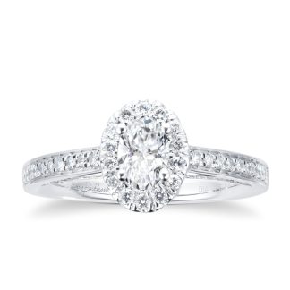 18ct White Gold 0.75cttw Diamond Oval Halo Engagement Ring - Ring Size O