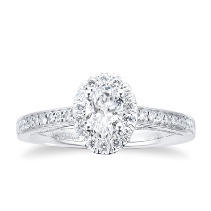 18ct White Gold 0.75cttw Diamond Oval Halo Engagement Ring - Ring Size O