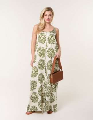 Abstract Wide Leg Jumpsuit - L/XL / GREEN