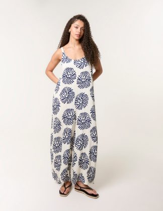 Abstract Wide Leg Jumpsuit - L/XL / NAVY