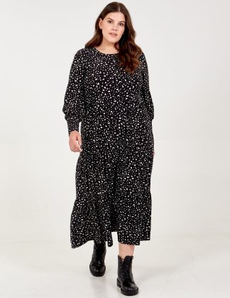 Curve Long Sleeve Smock Dress - 26 / BLACK