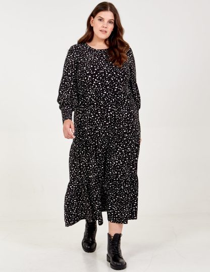 Curve Long Sleeve Smock Dress - 26 / BLACK