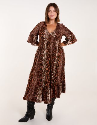 Curve Patchwork Animal Midi Dress - 26/28 / MULTI